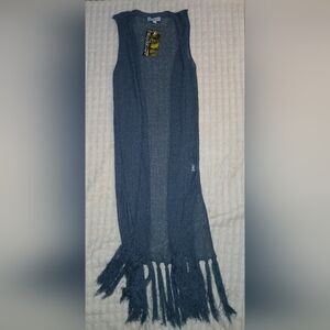 Elegant Blue Women's Long Fringe Cardigan